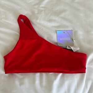 One shoulder sexy red bikini top